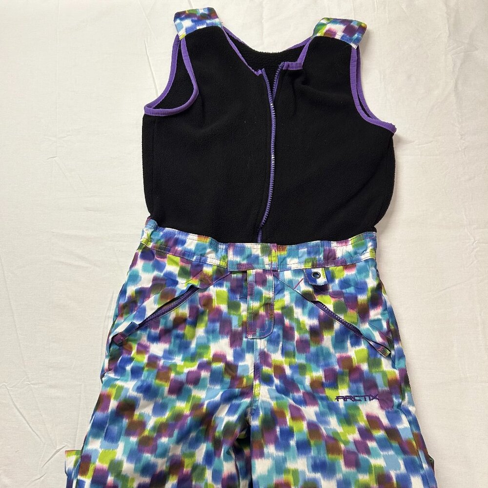 Arctix Youth Snow Pants with Black Bib & Colorful Pixel Print - Size Small